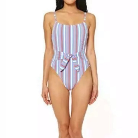 JESSICA Simpson Miami Stripe Tie Waist Swimsuit - Picture 3 of 9